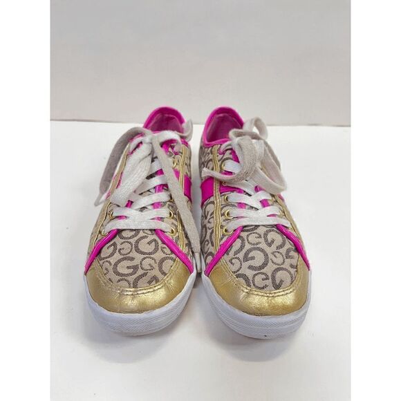 Guess Womens Low cut Lace up Tennis Sneakers Shoes Tan Pink Sz 7.5M - Picture 1 of 7